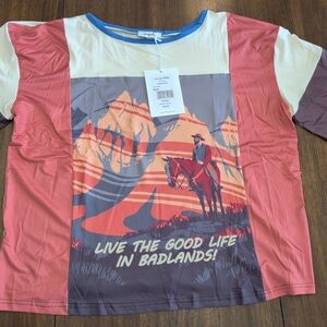 Women's American Bling Stylish Short Sleeve Tee - Red, Cream, Brown Size Medium